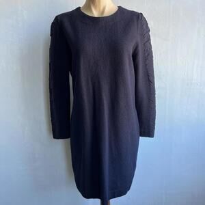 COS Women’s Navy Blue Wool Silk Shift Dress Medium Ruched Sleeve Minimalist Fall